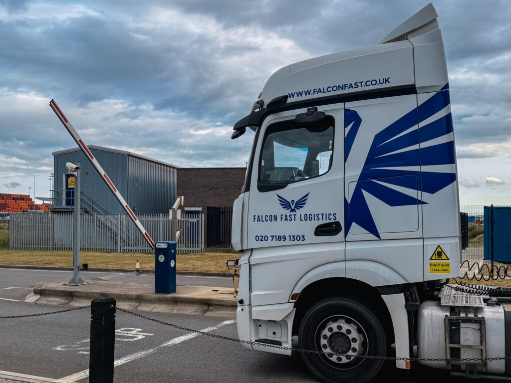 Falcon truck at the secure depot entrance